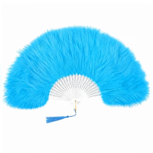 BABEYOND 1920s Marabou Feather Folding Hand Fan - color: Lightblue