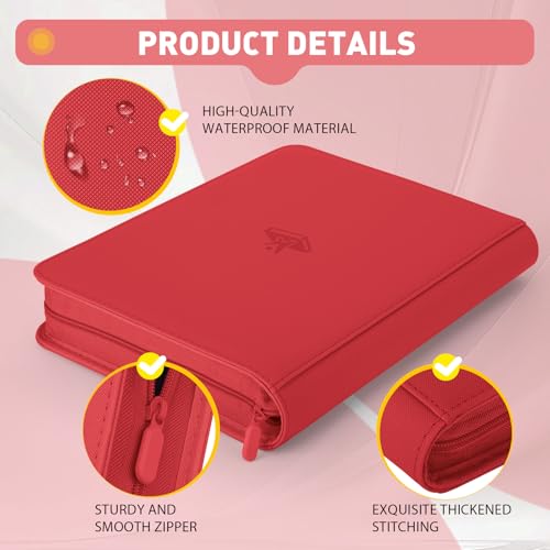 Trading Card Binder 9 Pocket, 360 Pockets Card Collection Binder - color: Red