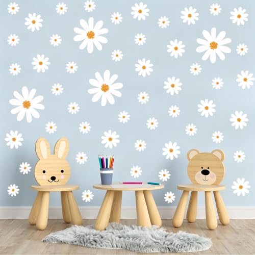 Large Daisy Wall Decals - 12 Sheets 56Pcs Boho Flower Wall Stickers Vinyl Daisy Floral Decals Wallpaper Peel and Stick for Nursery Bedroom Living Room Home Décor - color: Daisy