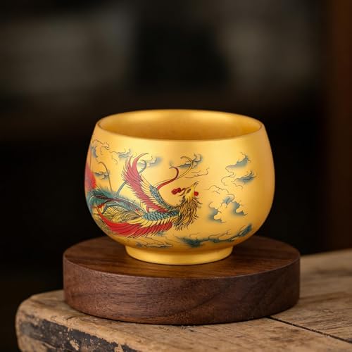 Minya Konka Dragon Phoenix Ceramic Tea Cups Pair - Hand-Painted Chinese Kung Fu Teacups Gift Set with Gold Glaze & Luxury Box, 6oz Wedding Anniversary Birthday Gift