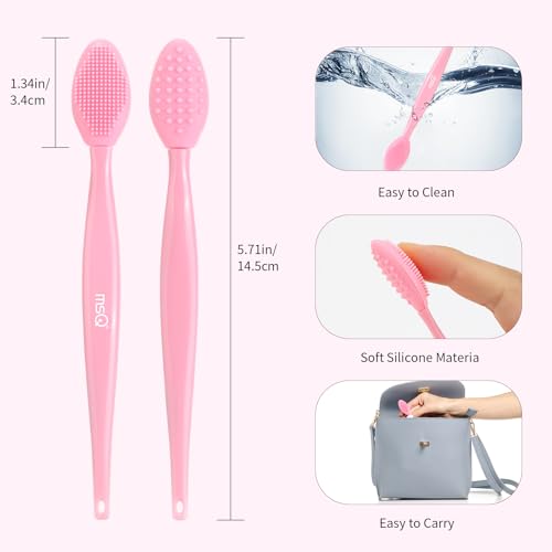 MSQ 3PCS Lip Scrub Brush, Double-end Silicone Nose Clean Brush Lip Exfoliating Brush for Man Women Double-Sided Soft Lip Brush for Smoth Lip Appearance,Pink - color: Pink