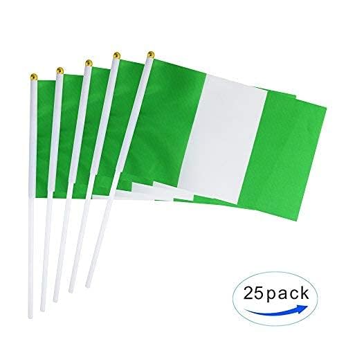 25 Pack Hand Held Small Mini Nigeria Nigerian Stick Flag Round Top National Country Flags,Party Decorations Supplies For Parades,World Cup,Festival Events,International Festival - color: Nigeria
