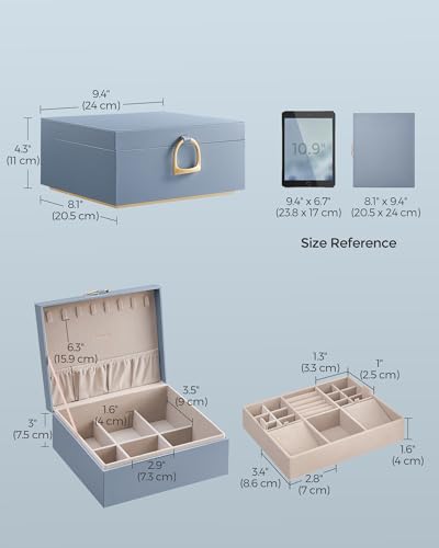 SONGMICS 2-Layer Jewelry Box with Handle, Removable Tray, Floating Effect - color: Misty Blue