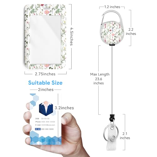 2 Pack Flowers ID Badge Holder with Clip Badge Reels - color: 2 Pack-flowers 11
