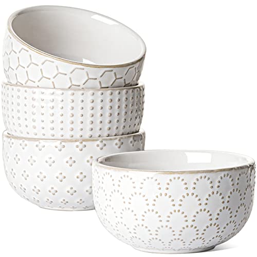 LE TAUCI 3.5 Inch Small Bowls, TINY Embossed Ceramic Dip Bowls, Sauce Dishes, Condiment Cups for Appetizers, Sushi Soy Sauce, Dessert, Ice Cream, Oven & Dishwasher Safe - Set of 4, Arctic white - size: 3.5 INCH