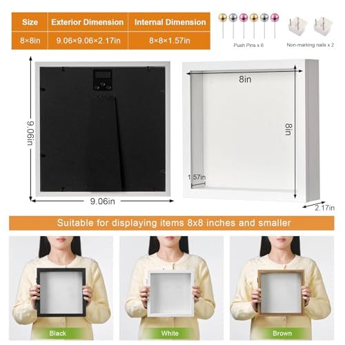 8x8 White Deep Shadow Box Picture Frame with HD Clear Glass - color: White, size: 8x8