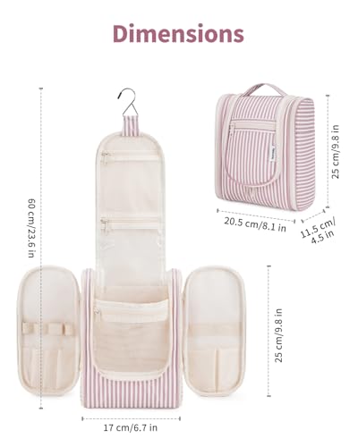 Narwey Hanging Travel Toiletry Bag for Women, Makeup Cosmetic Bag - color: CA-Dusty Rose Stripe, size: Medium
