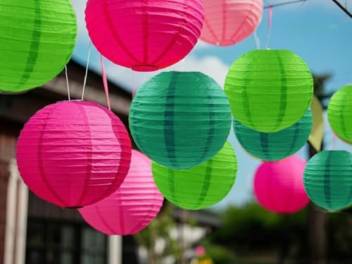 Pink Green Paper Lanterns Decorative 15pcs Party Hanging Decorations for Party Birthday Bachelorette Wedding Birthday Baby Shower Summer Themed Party Anniversary Green Pink White Room Decor - color: Hot Pink,pink,grass Green,chistmas Green,white