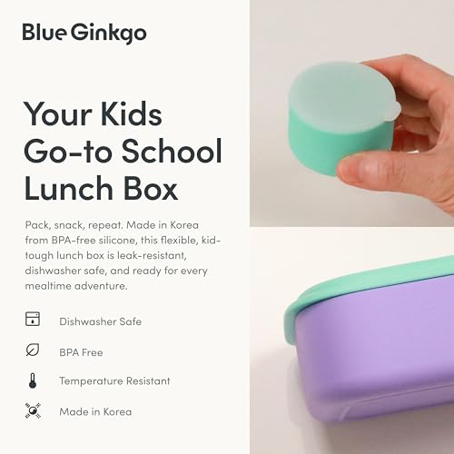 BLUE GINKGO Bento-Style Silicone Lunch Box Set, Purple, Made in Korea - color: Purple