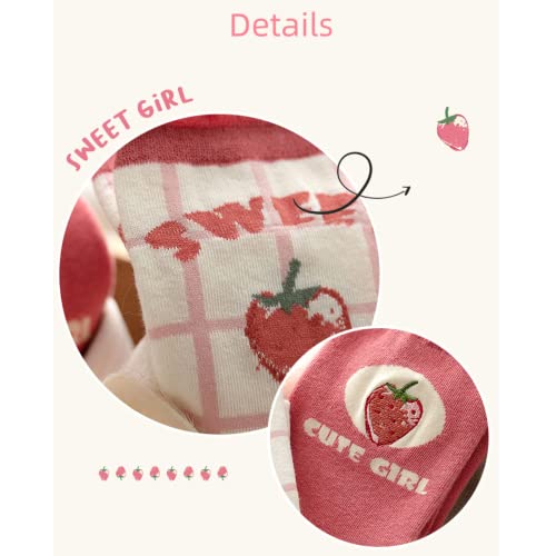 OTAODKA Cute Cotton Socks for Women Novelty Ankle Athletics Sock - color: 5 Pack Strawberry