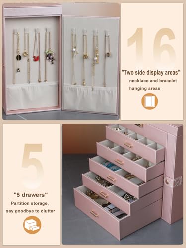 BOOVO Large Jewelry Box for Women 6 Layer - color: Rose Gold and Gold, size: 6 Layer