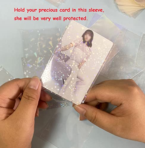 300 Pcs Kpop Photocard Sleeves Laser Flashing Card Sleeves Heart Star Glass Gemstone Rainbow Holographic Trading Card Protector for Photocard Mini Polaroid Kpop Photo Cards