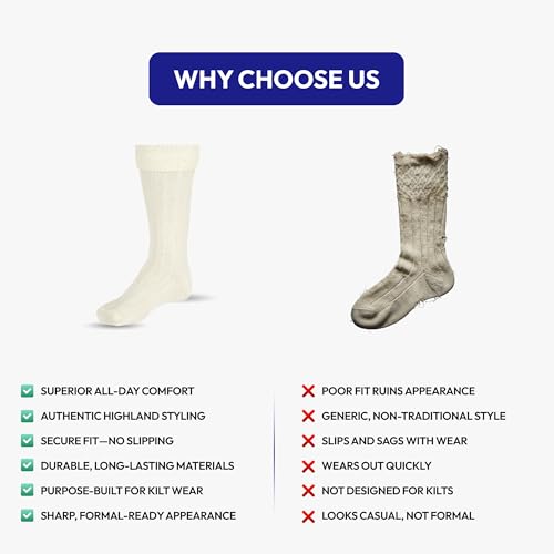 Scottish Bubbles And Square Kilt Hose for Men, Ribbed Socks for USA Shoe Sizes - color: Off-white, size: X-Large