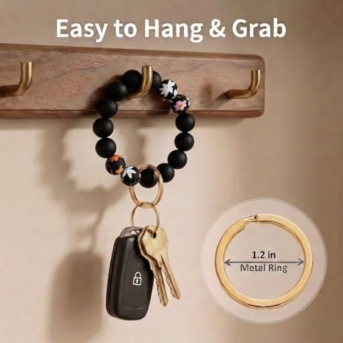 BIHRTC Key Ring Bracelet Car Keychain Holder Wristlet Silicone Women Beaded Bangle Chains - color: Flowers Demon Eye