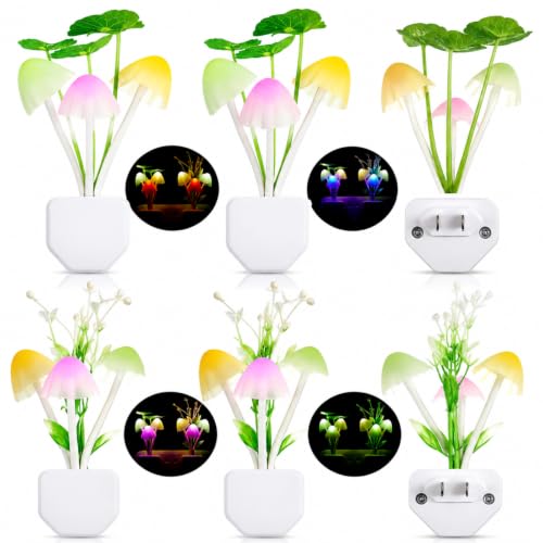 Mudder 6 Pack Plug in LED Mushroom Night Light, Water Plants, Lotus Leaves - style: Water Plants, Lotus Leaves