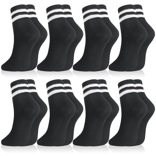 Womens White Crew Socks 6 Pair Striped Trim Casual Crew Socks - color: 8pairs Black