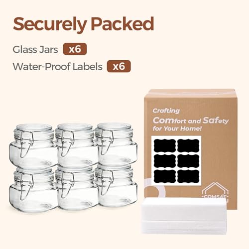 ComSaf Square Small 17 oz Glass Jars with Airtight Lids 6 Pack Wide Mouth - size: 17 fl oz x 6