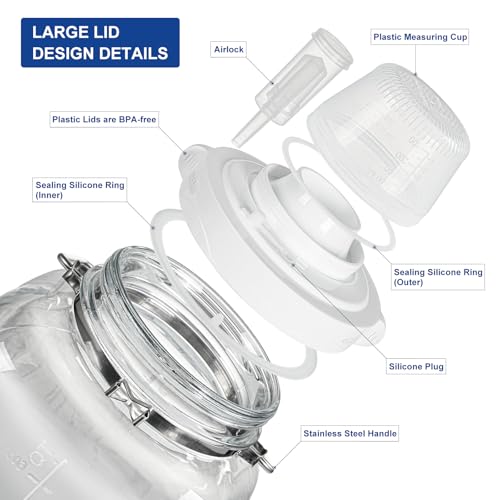 5 Gallon Square Fermentation Jar with Wide Mouth, Stainless Handles, 1 Pack