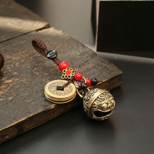 Traditional Feng Shui Good Chinese Lucky Charm Brass Keychain - style: Pixiu Bell