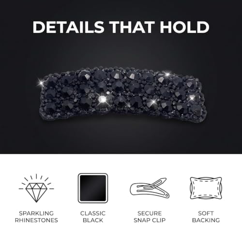 2Pcs Black Rhinestones Snap Hair Clips for Women Girls Rectangular Hairpins Korean Barrettes Hair Accessories, Clips and Barrettes, Baby Girls' Hair Clips