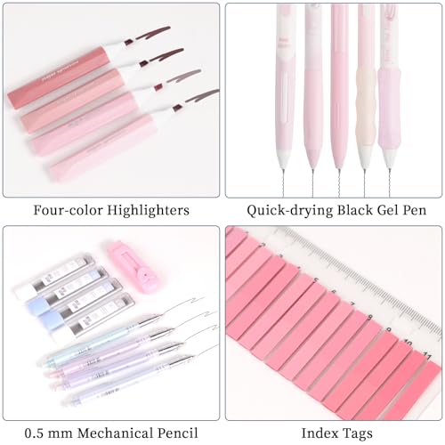 Buqoo 23-Piece Aesthetic Stationery Set for Students & Office - color: Pink