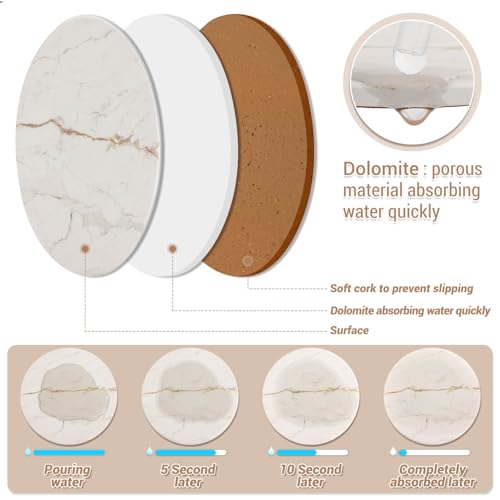 Acejoz Drink Coasters with Holder for Coffee Table, Absorbent Coasters Set of 6, Marble Style Ceramic Coaster for Wooden Table, Suitable for Kinds of Cups, Home Decor, 4 Inches(White) - color: White Marble