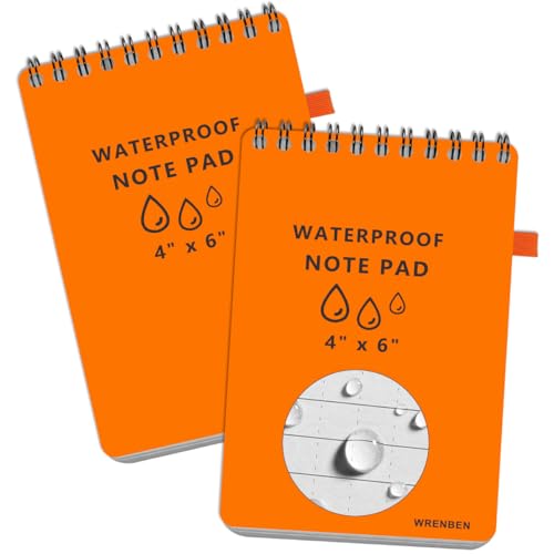 Waterproof Top Spiral Notepads 4" x 6", Universal Grid, Orange - color: Orange, size: Medium