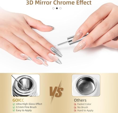Silver Metallic Gel Liner Nail Polish 3D Mirror Chrome Gel French Tips - color: Sliver