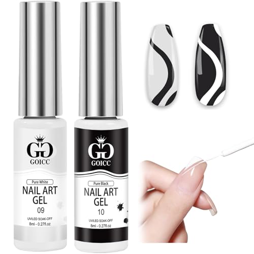 Black White Gel Nail Polish Liner Set Thin Brush for Nail Art French Tips - color: B6
