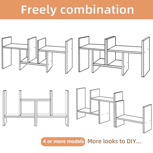 Meikuler Desktop Shelf Organizer, Adjustable Wood Display Desk Shelf, Office Storage Rack Tabletop Bookshelf Multipurpose Shelves for Home Decor, Office, Gifts (Solid White) - color: Solid White