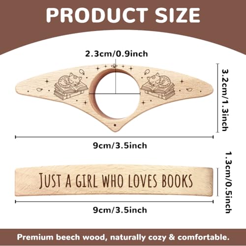Book Page Holder, Handmade Beech Wooden Thumb Book Holder for Reading, Ideal Reader Gifts & Reading Accessories Gifts for Women Reading Lovers - color: Cat