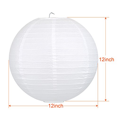 LIHAO 12 Inch White Round Paper Lanterns (10 Pack) - size: 12 inches