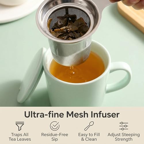 15 Ounce Porcelain Tea Mug with Infuser, Lid and Spoon, Loose Leaf Tea Cup (Mint Green) - color: Mint Green