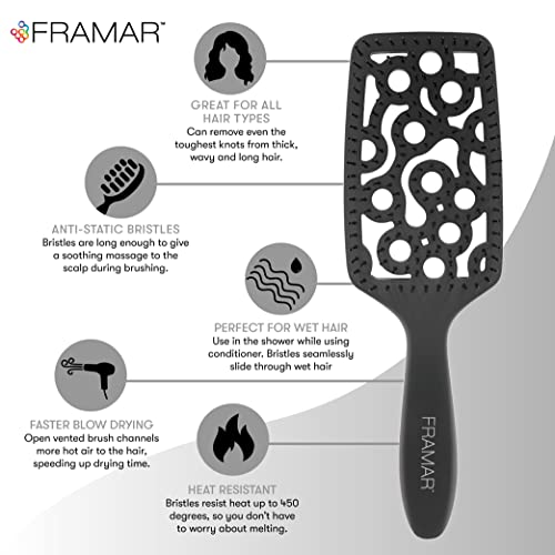 FRAMAR Professional Vented Hair Brush, Curved Hair Brush For Blow Drying - color: Black