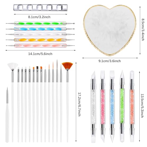 Nail Art Tools 27Pcs Set,Nail Art Brush,Resin Nail Art Palette,5 Pcs Nail Art Sculpture Pen,2-way Acrylic Silicone Engraving Pen Dotting Pen Tools Nail Art Kit for Nail Art DIY - color: A5#White Style 3
