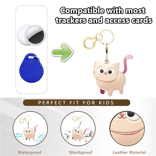 BORKUANA PU Leather Keychain holder Protective Case Compatible with AirTag - color: Cat C