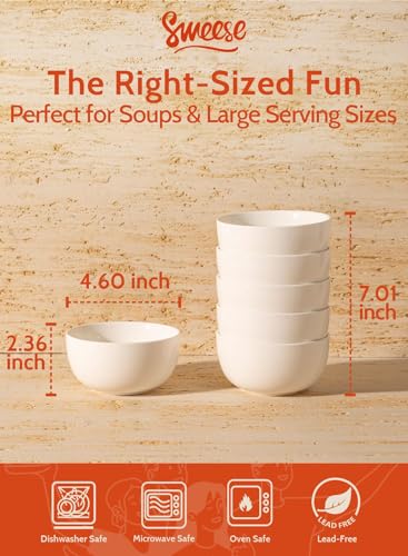 Sweese 10 Oz Porcelain Bowls Set of 6 - Versatile for Cereal, Soup, Salad, Pasta, Oatmeal - Microwave Dishwasher Safe, White - color: White, size: 10 Ounce