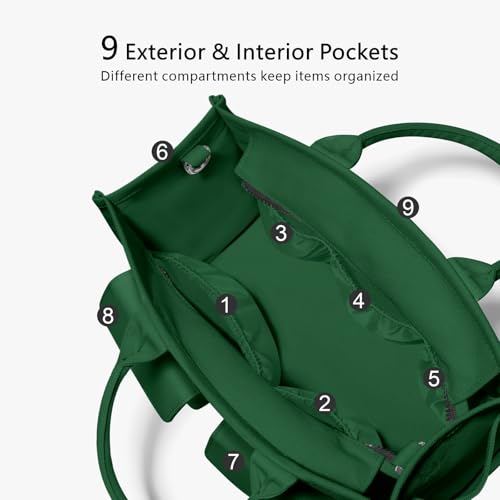 TOPDesign Heavy-Duty Canvas Tote Bag for Women, Adjustable Crossbody/Shoulder Handbag with 9 Pockets, Everything Tote - color: Dark Green, style: Pro+
