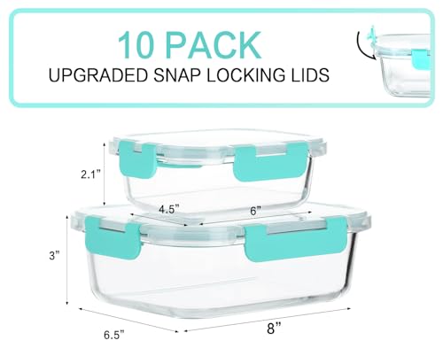 M MCIRCO 10 Pack Glass Food Storage Containers with Lids, Green - color: green