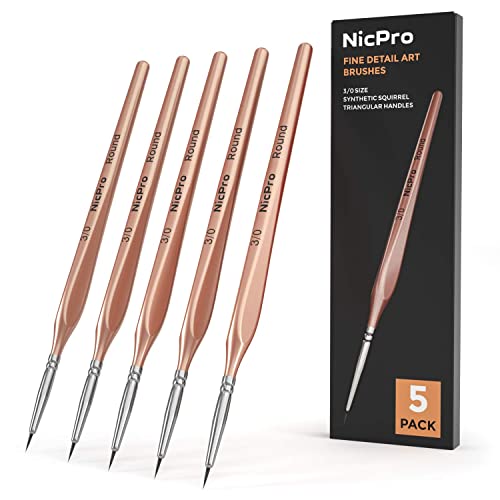 Nicpro Detail Paint Brushes 5 PCS Aesthetic Extra Fine Tip 000 Professional Miniature Painting Artist Set Round 3/0 for Micro Watercolor Oil Acrylic Craft Models Rock Army Paint by Number for Adult - color: Rose Gold, size: 3/0