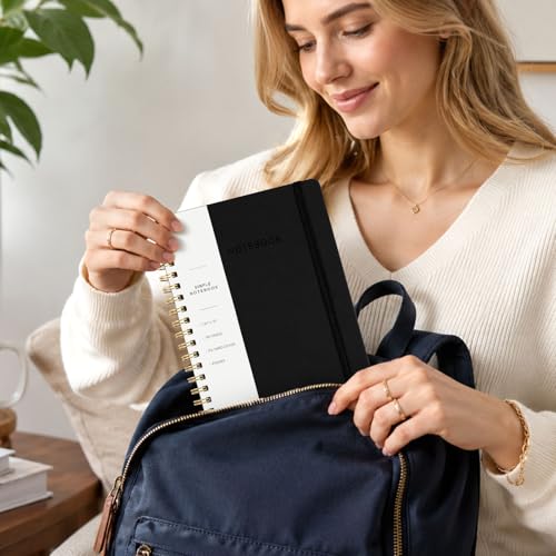 Spiral Notebook - 7.24" x 10" College Ruled Journal with Inner Pockets and 180 Pages, PU Leather Cover Business Journal, Twin-Wire Binding Notebook Perfect for Office & Home School Supplies Black - color: 002-Black-1pack, size: B5-180 pages