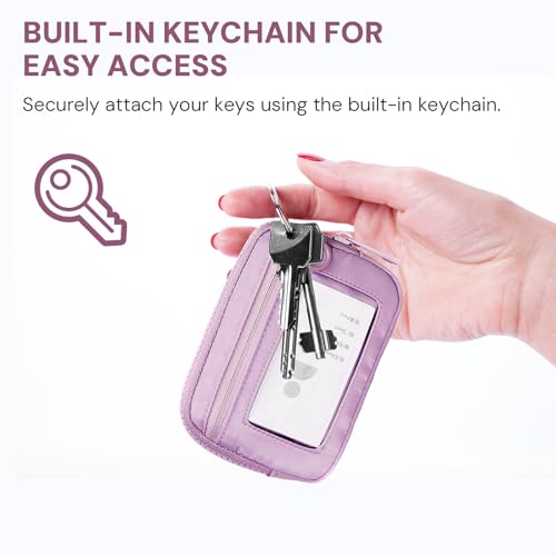 Small Wristlet Wallets for Women with Clear ID Window, Keychain Coin Purse - color: Light Purple