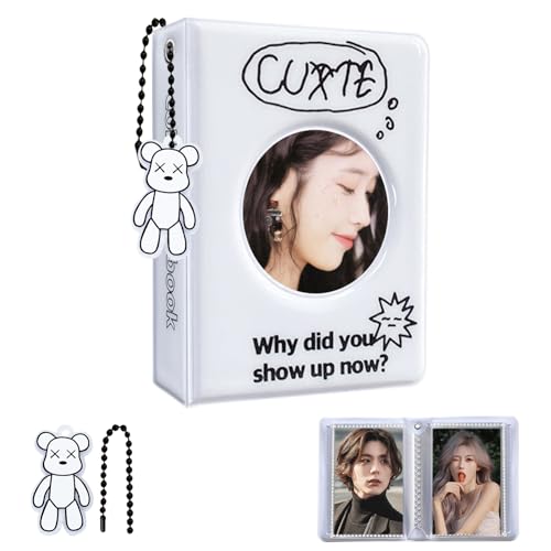 3 Inch Photocard Binder, 40 Pockets Kpop Photocard Holder Book, Portable Mini Photo Album, Cute Kpop Photocard Binder Kpop Binder Photocard Album with Lovely Pendant for Photocard Collection - color: Cycle- White