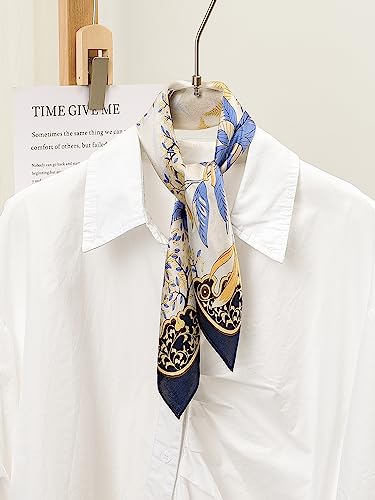 100% Mulberry Silk Scarf - 21" Square Lightweight Neckerchief, Gift Packed - color: Navy Blue