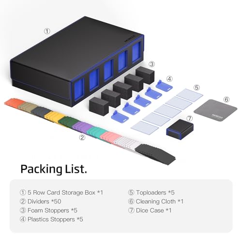 Trading Card Storage Box 5-Row 3900+ Capacity, Black Blue - color: Black Blue, size: 3900+ with Magnetic Lid
