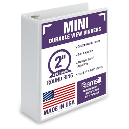 Samsill Economy 2 Inch Mini 3 Ring Binder, Round Ring Binder, Holds 5.5 x 8.5 Inch Documents, Customizable Cover, 2" View, Single, White - color: White, size: 2" View, style: Single