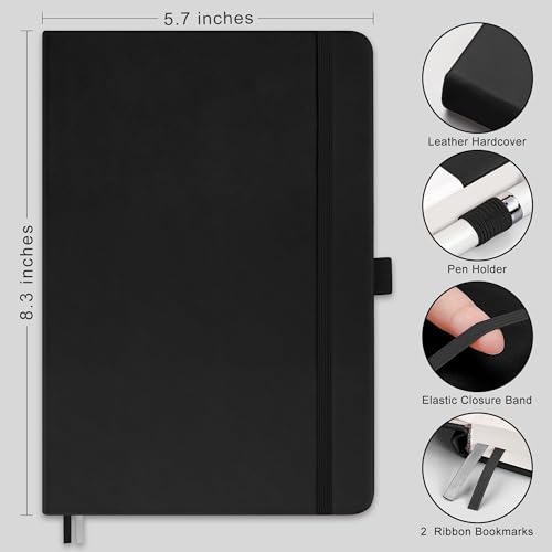 RETTACY Dotted Journal Notebook, 320 Numbered Pages, A5 (5.7'' × 8.3'') - color: Black