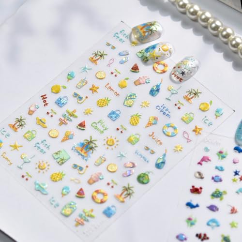 5D Embossed Under The Sea Stickers for Nail Art Jelly Fish Self-Adhesive Nail Art Decals for Women Nail Supplies Art Design Stickers (to5764) - style: to5764