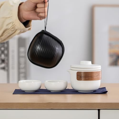 HEER Portable Travel Ceramic Kungfu Tea Set for 2, White - color: Mini Tea Set (White)