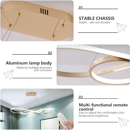 Gold 29.53in Modern Dimmable LED Pendant Chandelier - color: Electroplated Gold, size: 29.53in